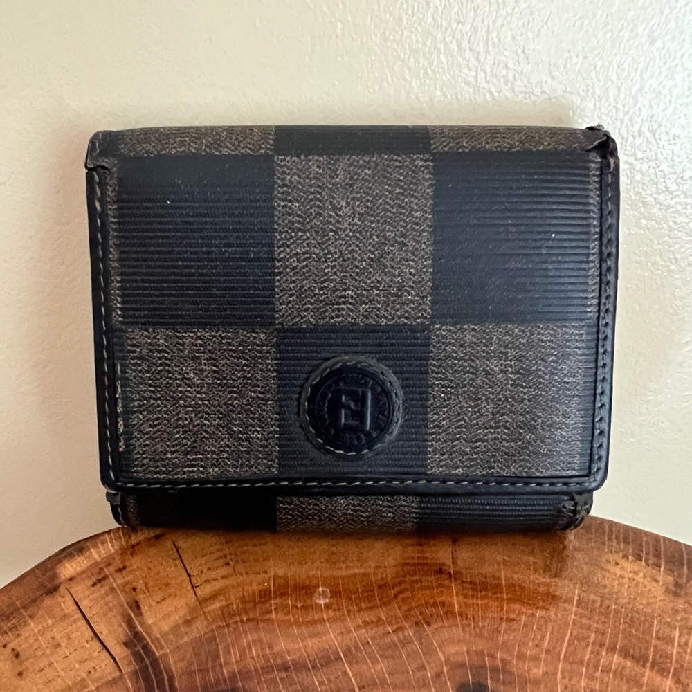 FENDI Block Checkered Trifold Wallet - Picture 1 of 13